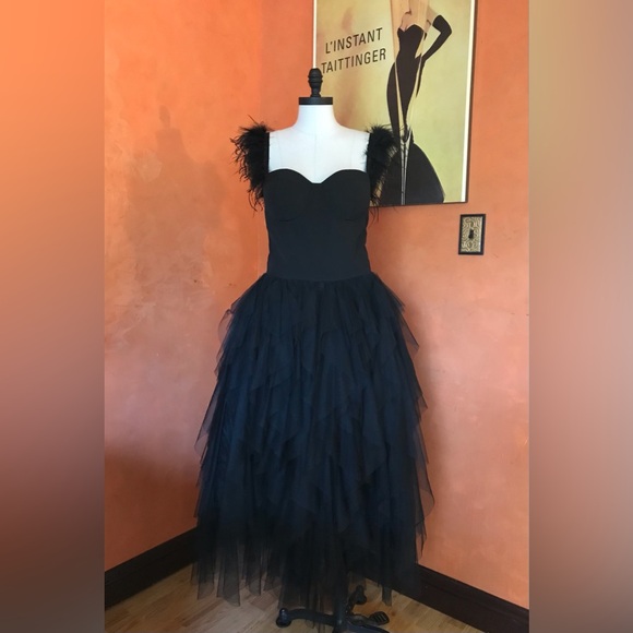 Feather Straps Black Party Gown - Picture 4 of 11